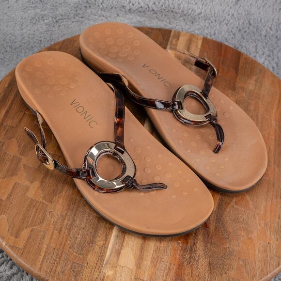 Vionic Sandals Womens US 11 Karina Tortoise Thong Flip Flops Comfort Arch - Picture 1 of 6